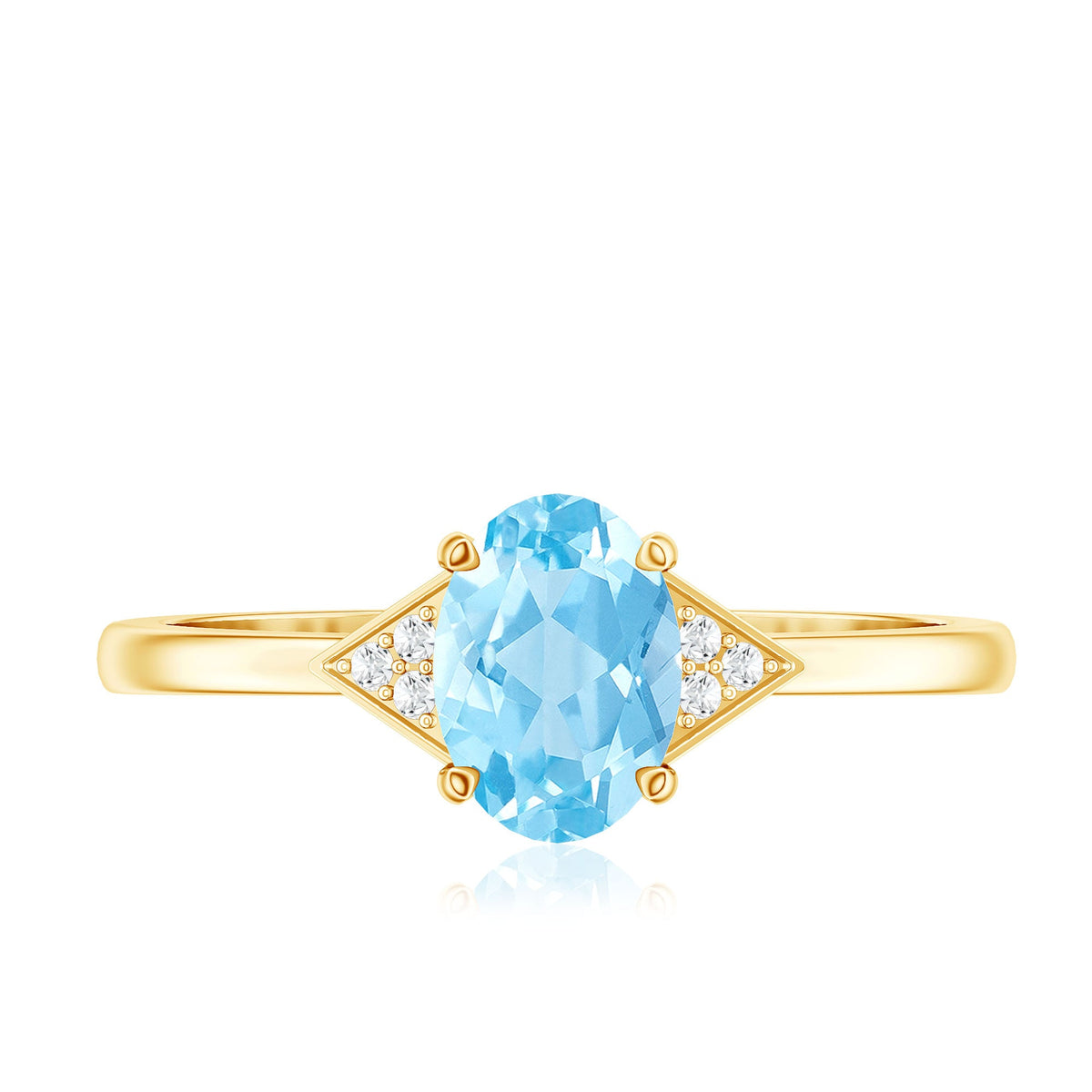 Genuine 1 Carat Aquamarine Oval Engagement Ring with Diamond