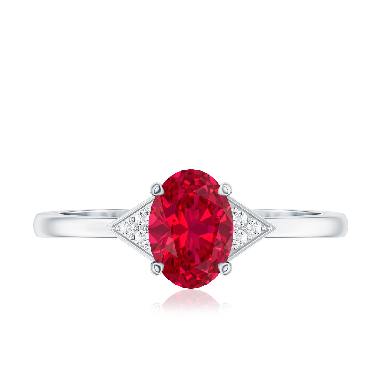 1.5 Carat Oval Lab Created Ruby Solitaire Ring with Diamonds