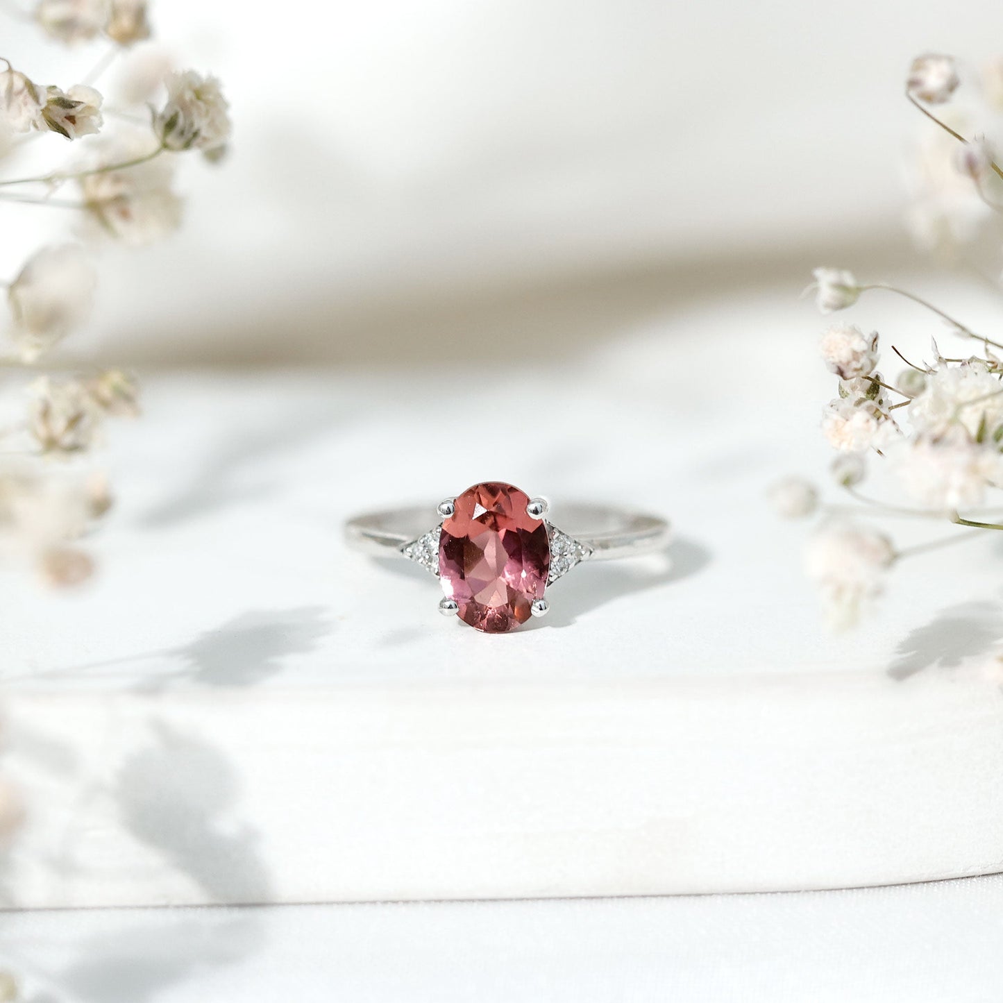 1 Carat Pink Tourmaline Oval Engagement Ring with Diamond