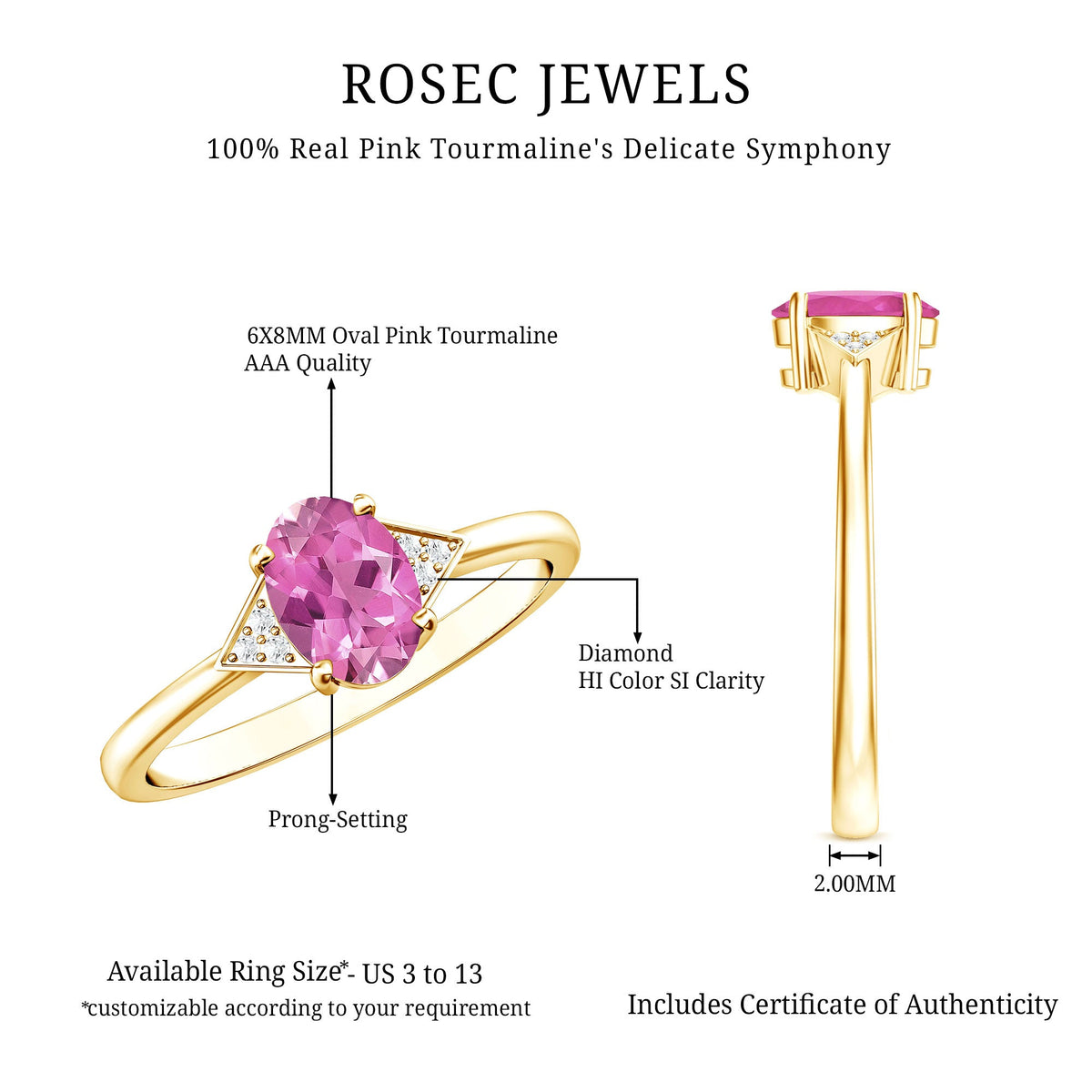 1 Carat Pink Tourmaline Oval Engagement Ring with Diamond