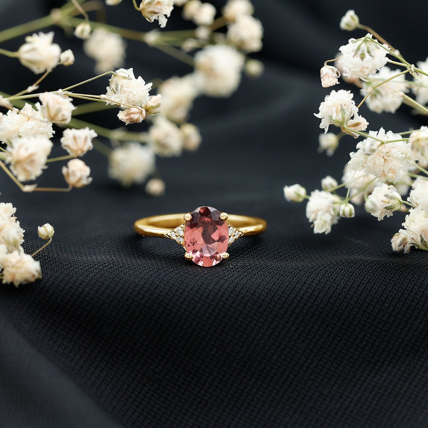 1 Carat Pink Tourmaline Oval Engagement Ring with Diamond