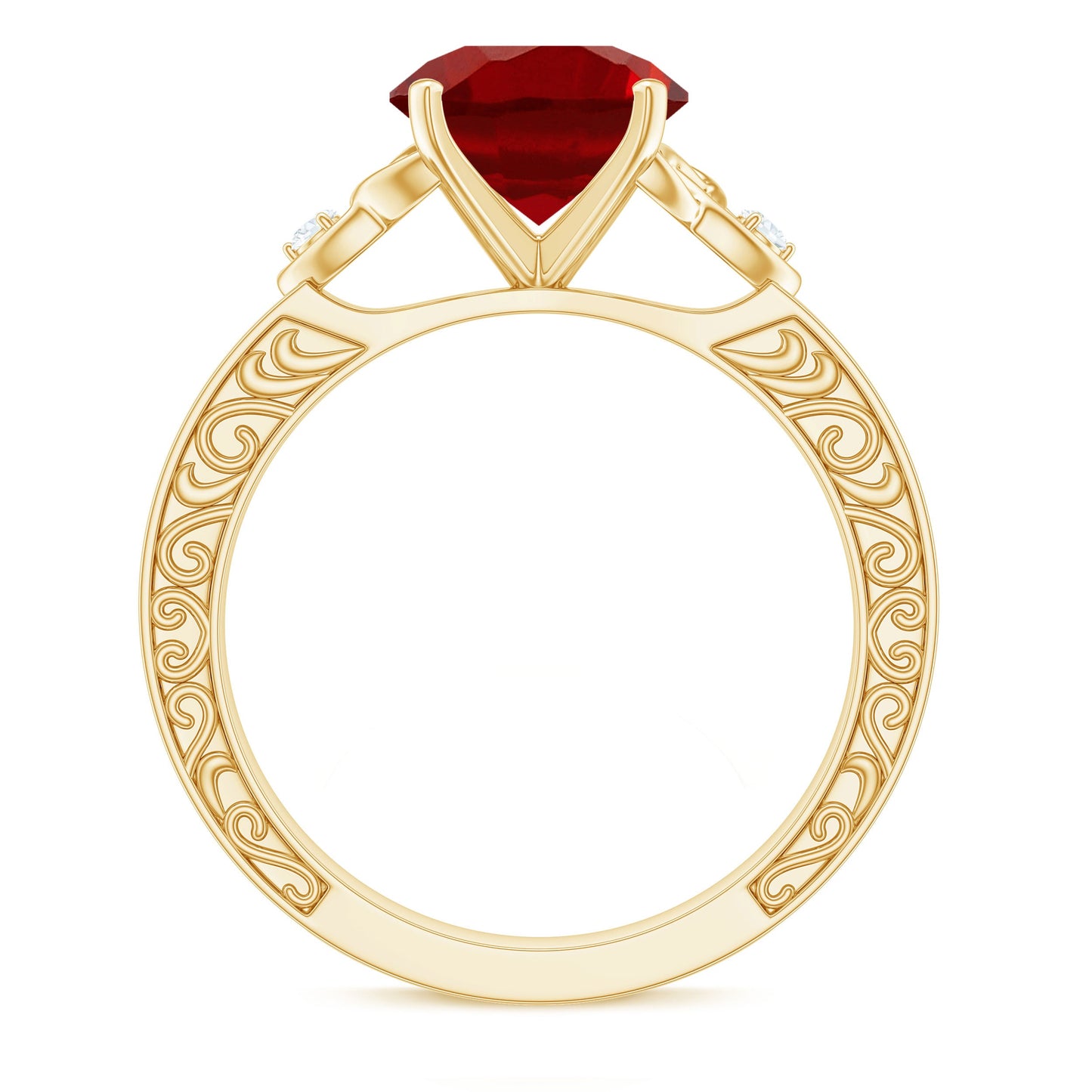 Solitaire Created Ruby Celtic Knot Ring with Diamond