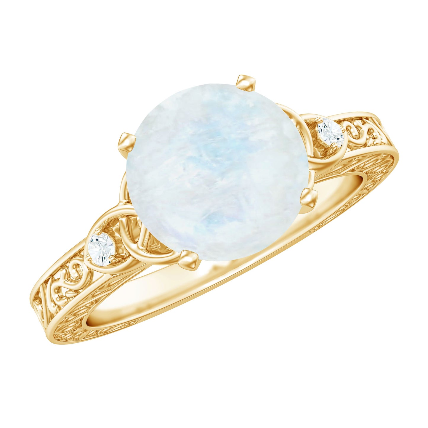 0.8 Carat Solitaire Moonstone Celtic Knot Ring with Diamond