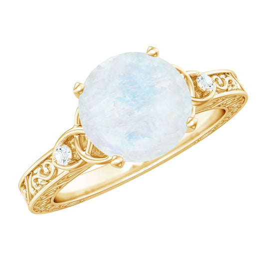 0.8 Carat Solitaire Moonstone Celtic Knot Ring with Diamond
