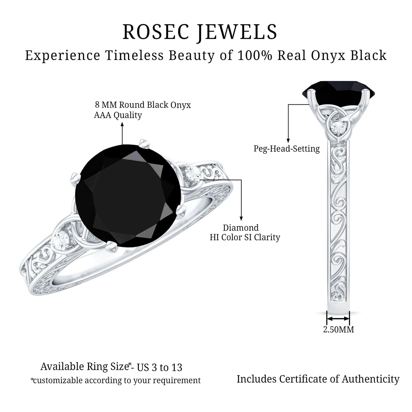 Vintage Inspired Black Onyx Celtic Engagement Ring with Diamond