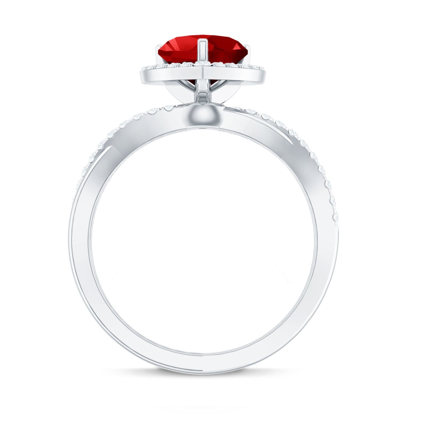 Heart Shaped Lab Created Ruby Crossover Engagement Ring with Natural Diamonds