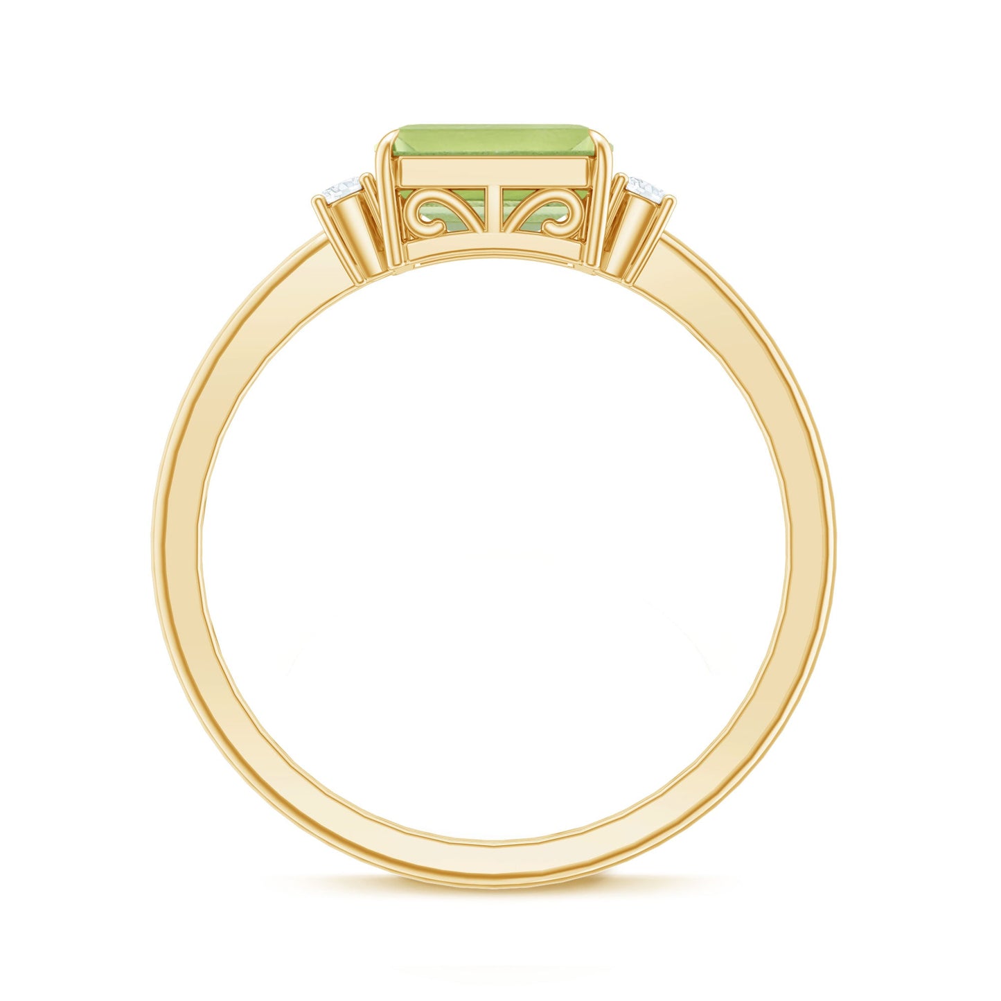 Real 1.8 Carat Peridot Emerald Cut Engagement Ring with Diamond in East West Style