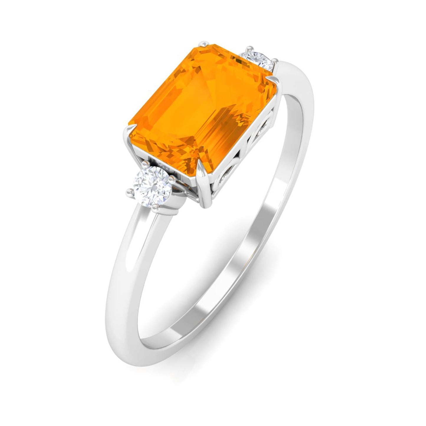 1 Carat Octagon Cut Fire Opal East West Engagement Ring with Diamond