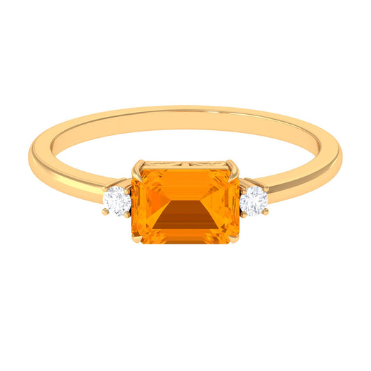 1 Carat Octagon Cut Fire Opal East West Engagement Ring with Diamond