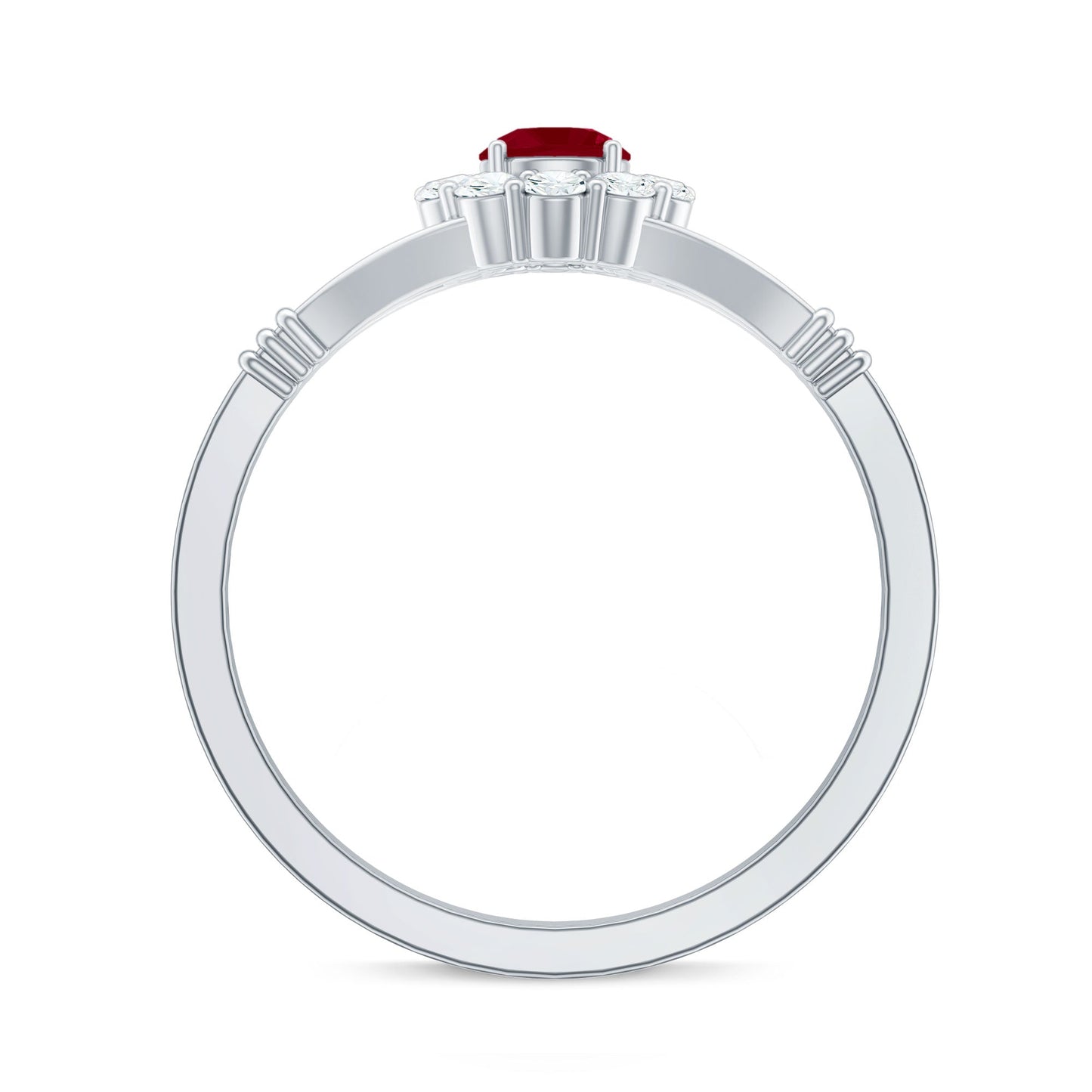 Minimal Ruby Diamond Halo Engagement Ring with Split Shank