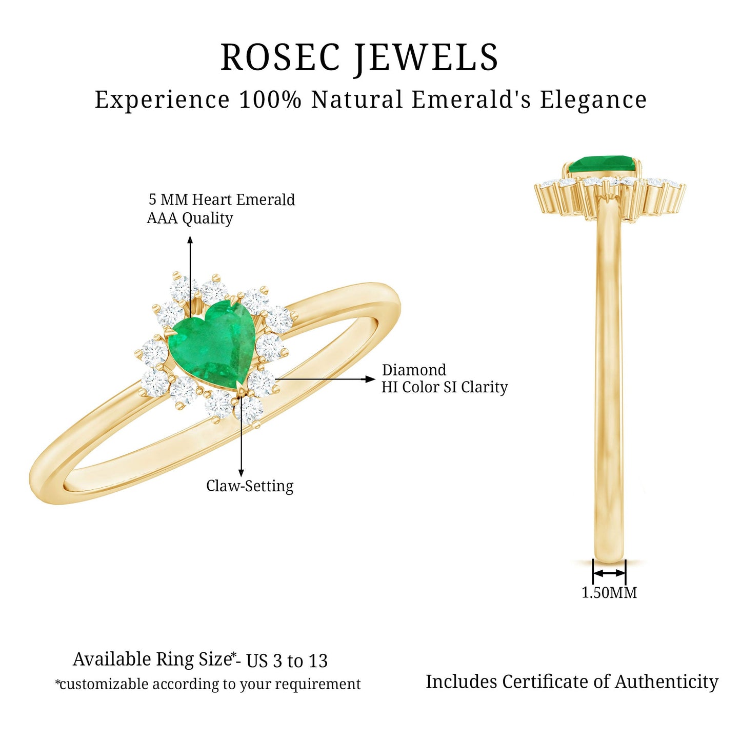 Heart Shape Emerald and Diamond Promise Ring