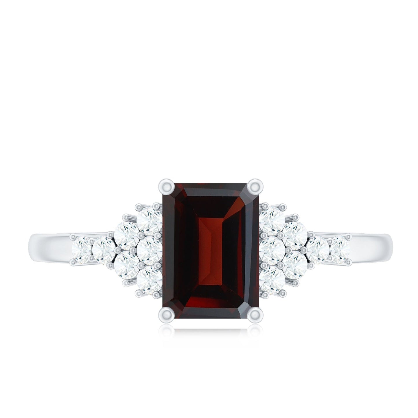 Natural Red Garnet Emerald Cut Engagement Ring with Diamond