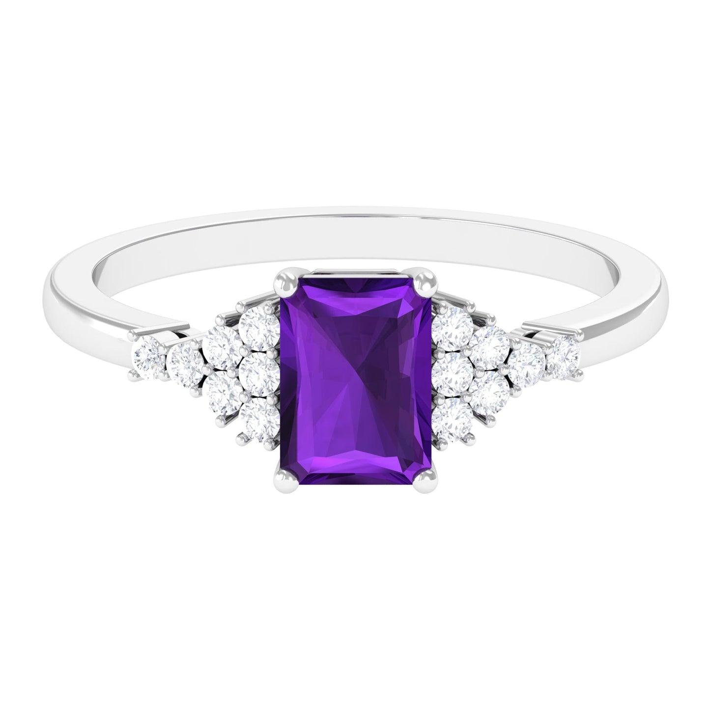 Natural 1.4 Carat Amethyst Emerald Cut Engagement Ring
