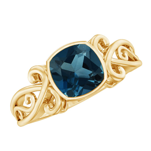 2.8 Carat Cushion Cut London Blue Topaz Vintage Solitaire Ring