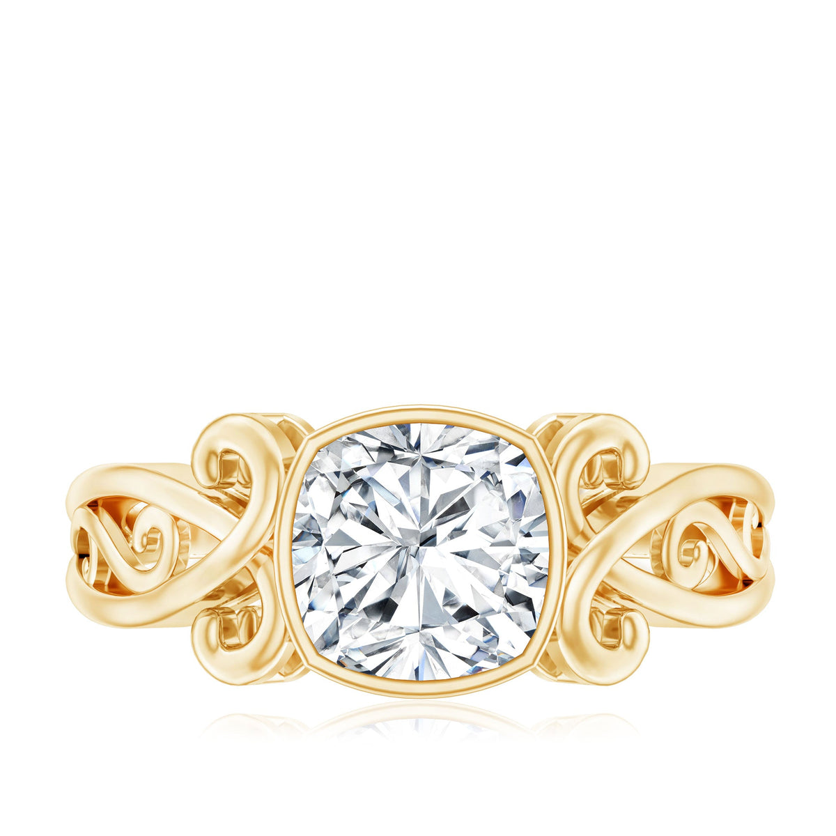 Vintage Style Cushion Moissanite Solitaire Ring in Bezel Setting