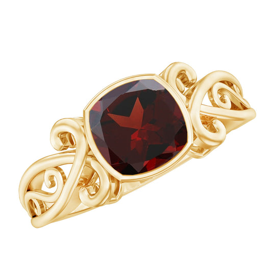 Vintage Looking Garnet Cushion Cut Engagement Ring