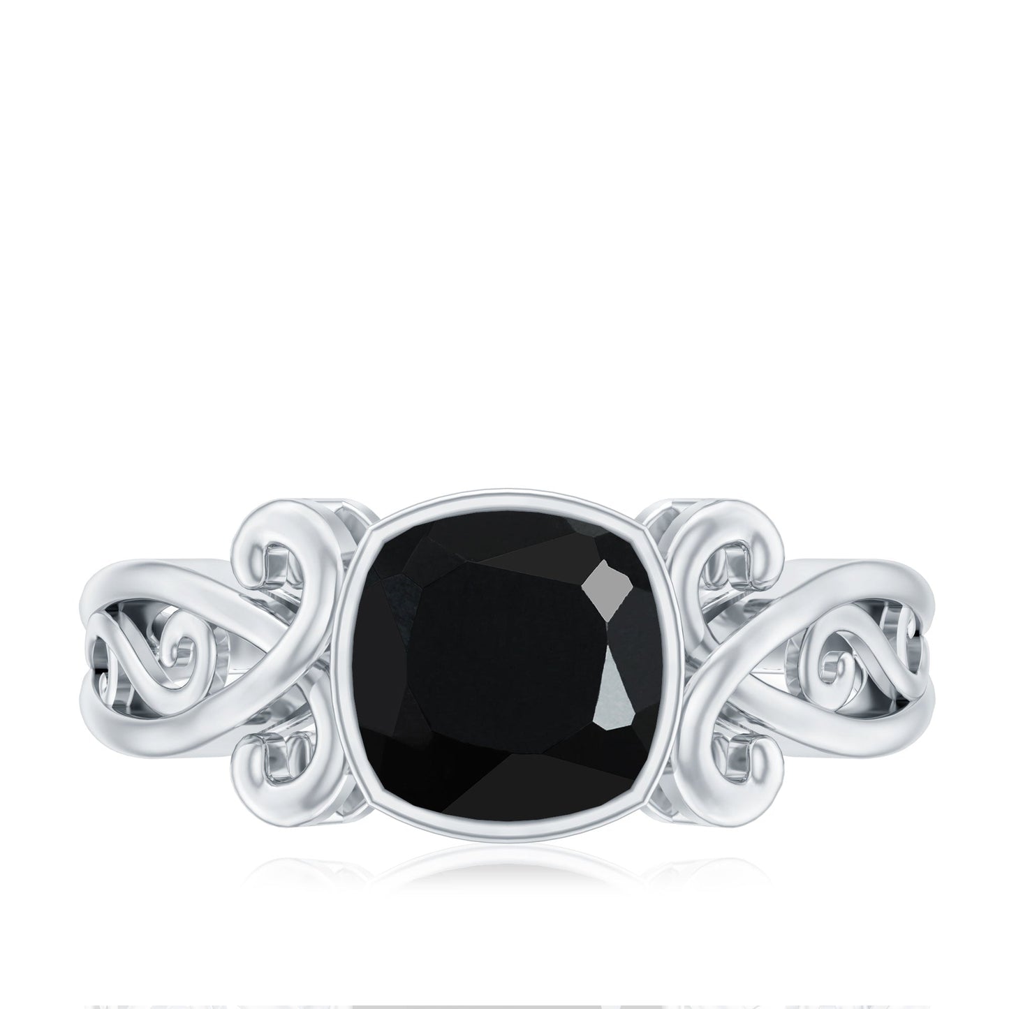 Vintage Style Black Spinel Cushion Cut Engagement Ring