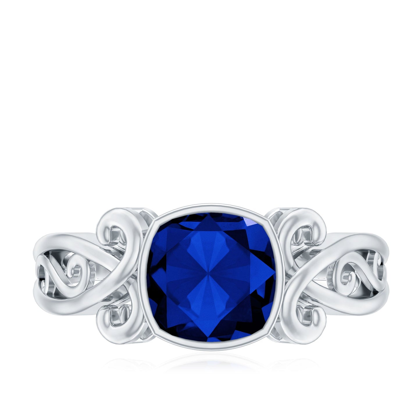 Vintage Style 2.75 Carat Cushion Cut Lab Grown Blue Sapphire Engagement Ring