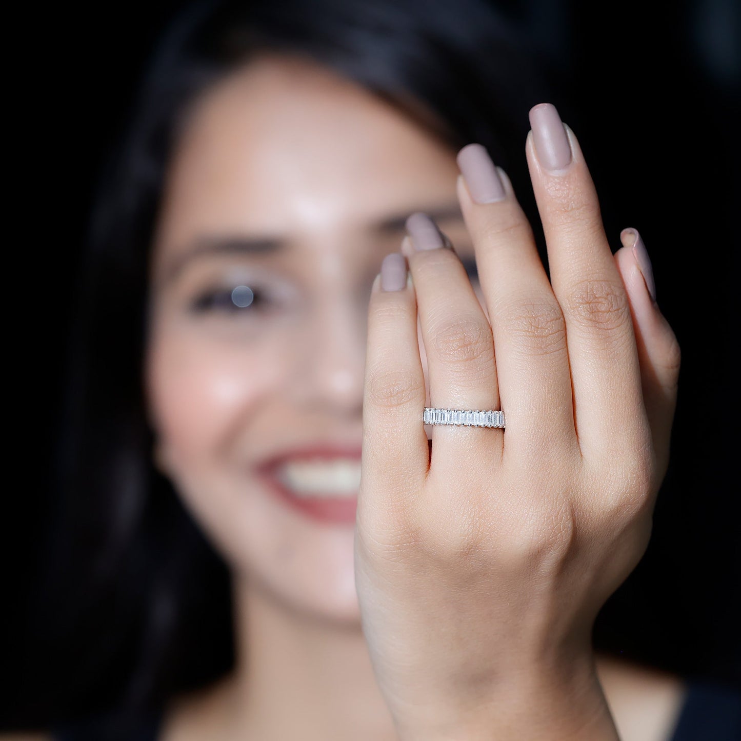 Certified Baguette Moissanite Half Eternity Band Ring