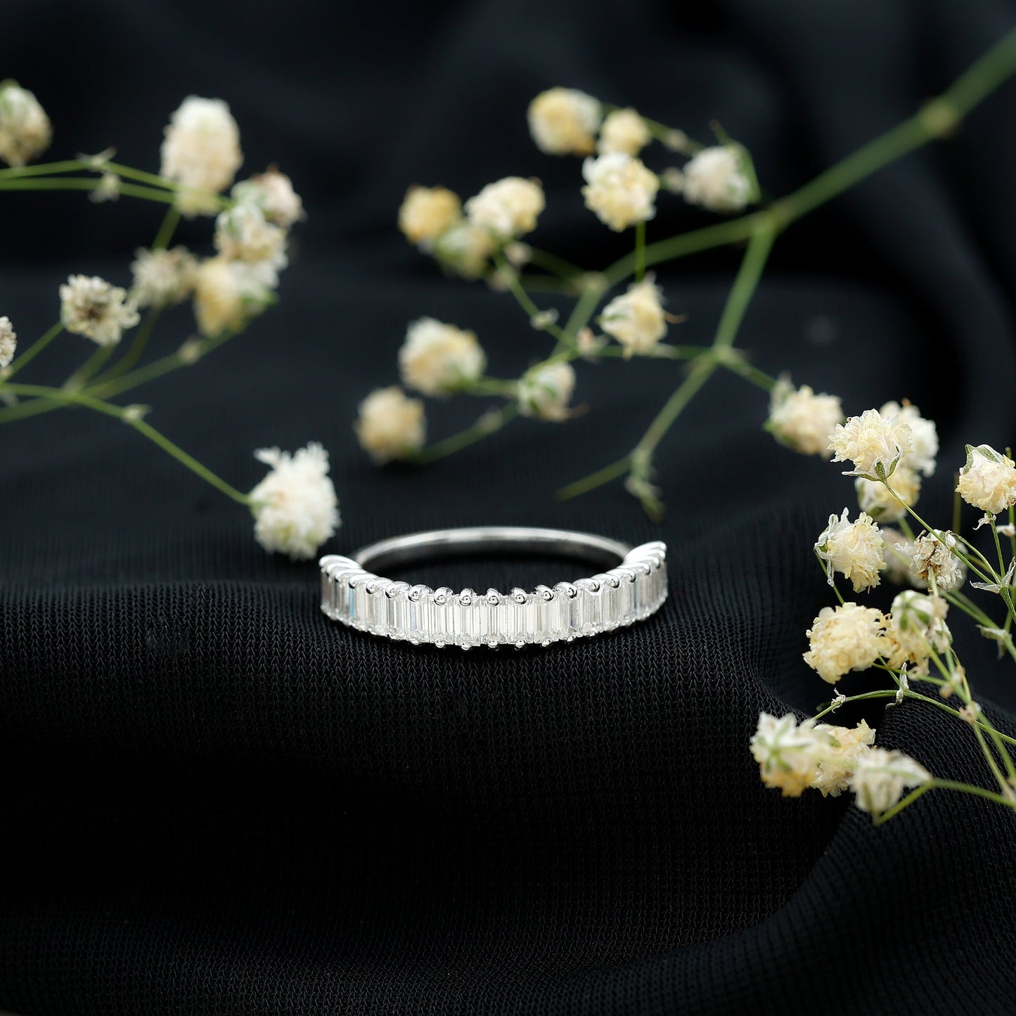 Certified Baguette Moissanite Half Eternity Band Ring