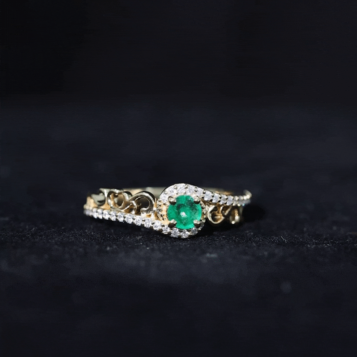 Vintage Emerald Engagement Ring with Diamond Bypass Shank