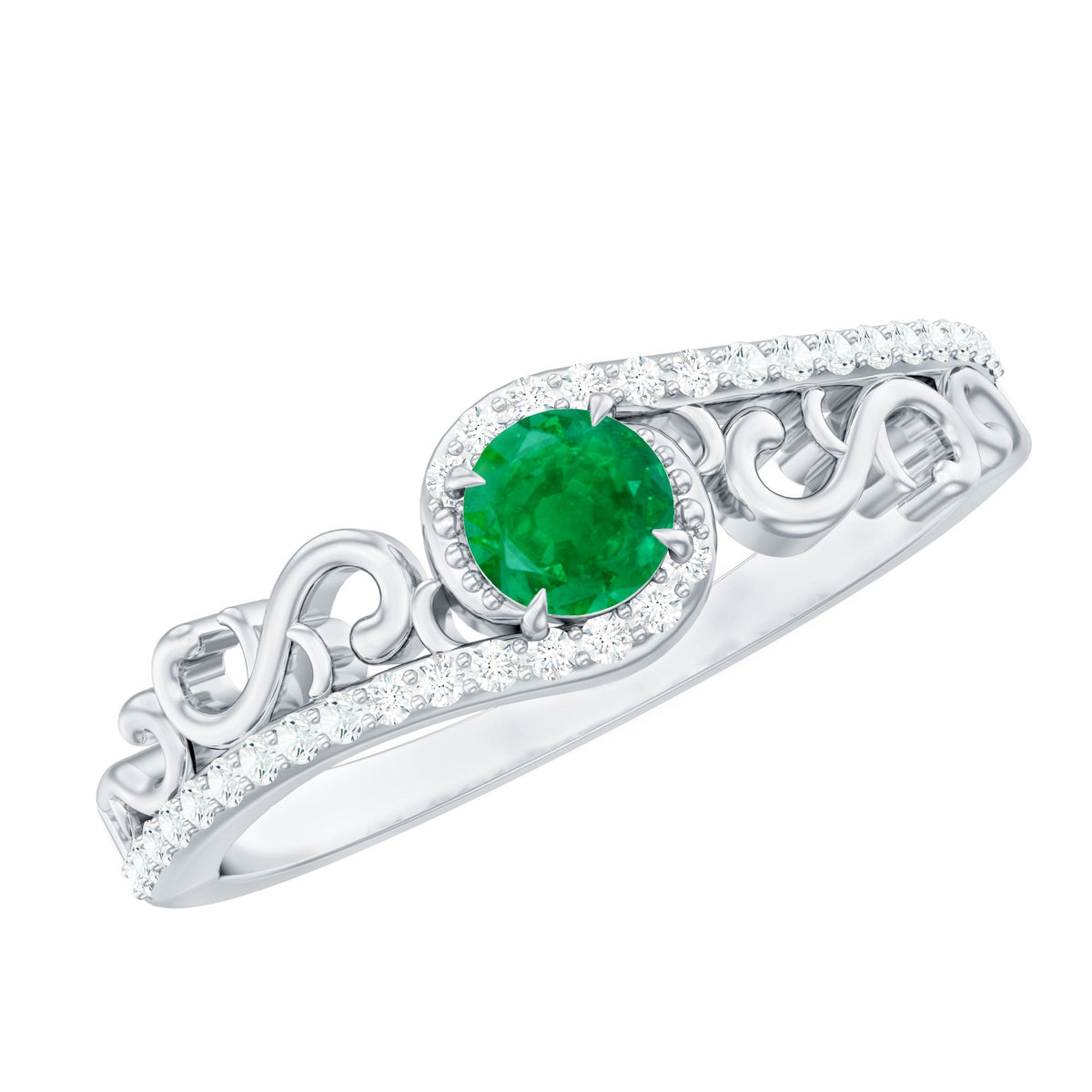 Vintage Emerald Engagement Ring with Diamond Bypass Shank