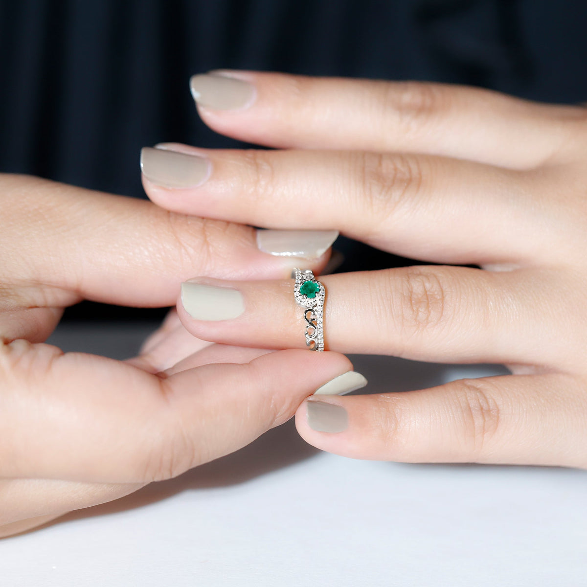 Vintage Emerald Engagement Ring with Diamond Bypass Shank