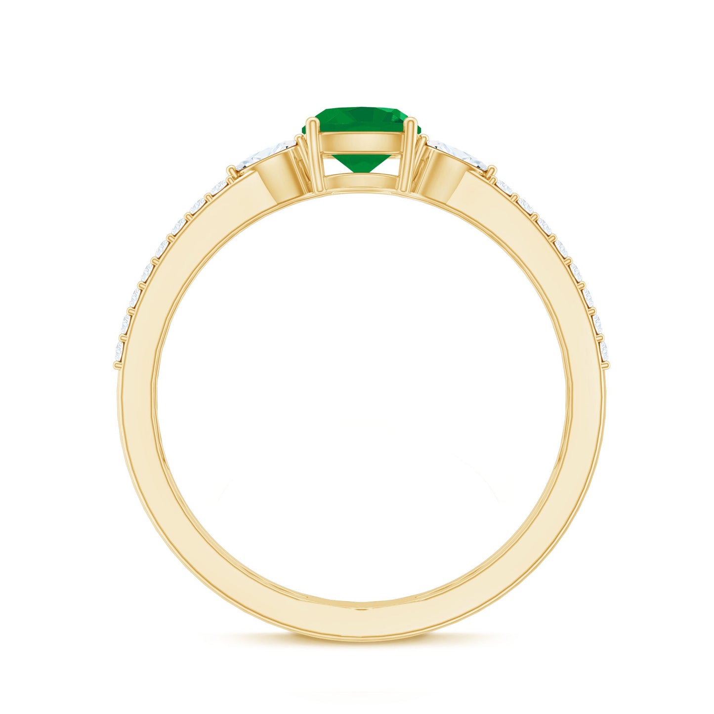Natural Cushion Cut Emerald Diamond Double Band Engagement Ring