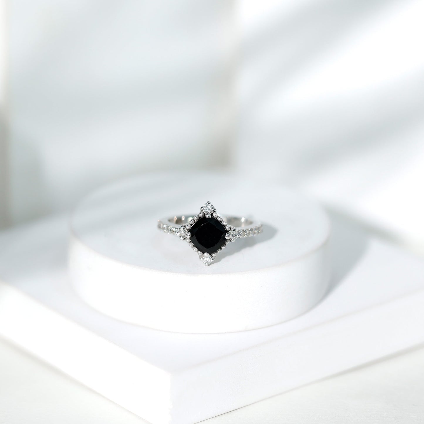 2 Carat Vintage Style Black Spinel Engagement Ring with Diamonds