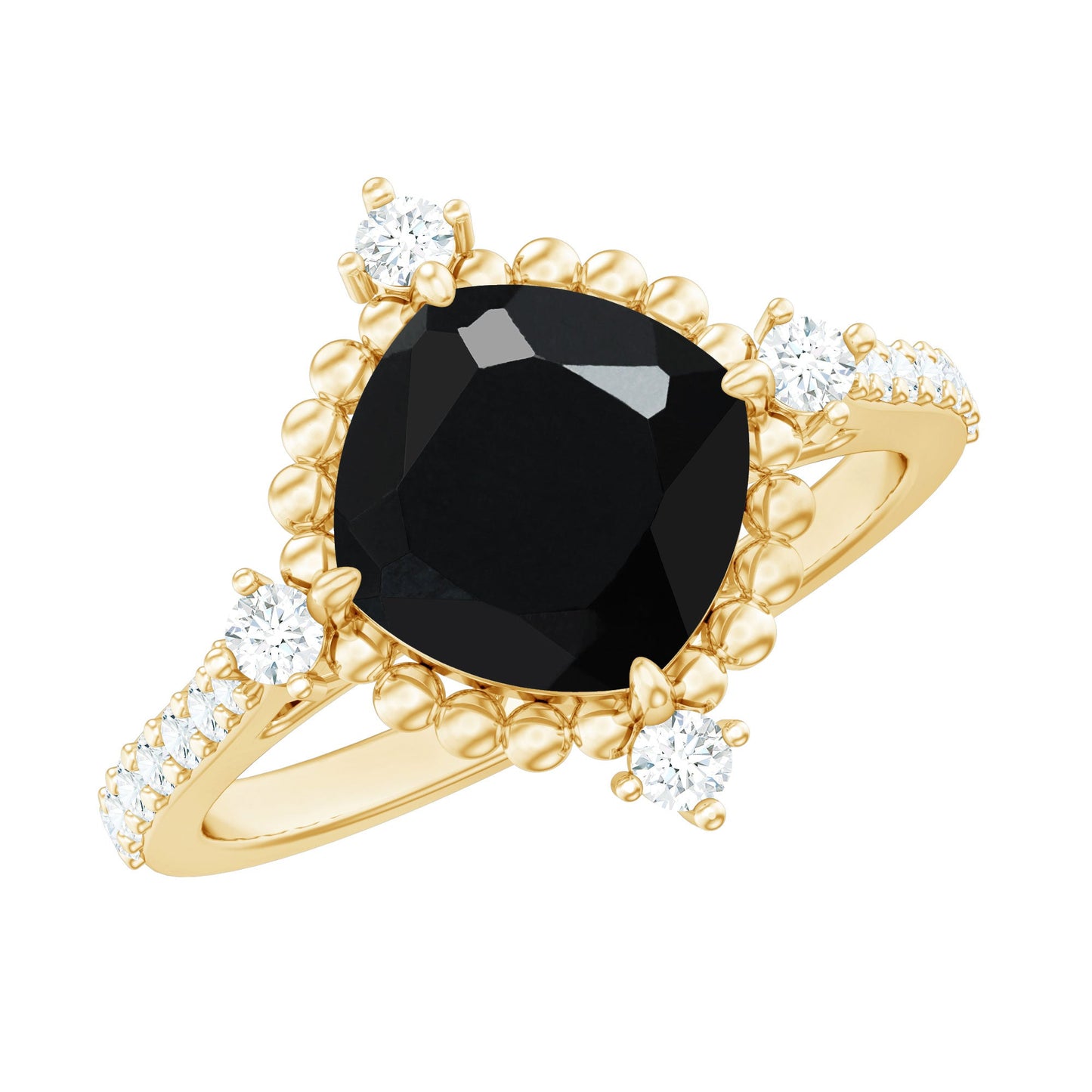2 Carat Vintage Style Black Spinel Engagement Ring with Diamonds