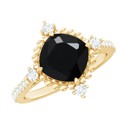 2 Carat Vintage Style Black Spinel Engagement Ring with Diamonds