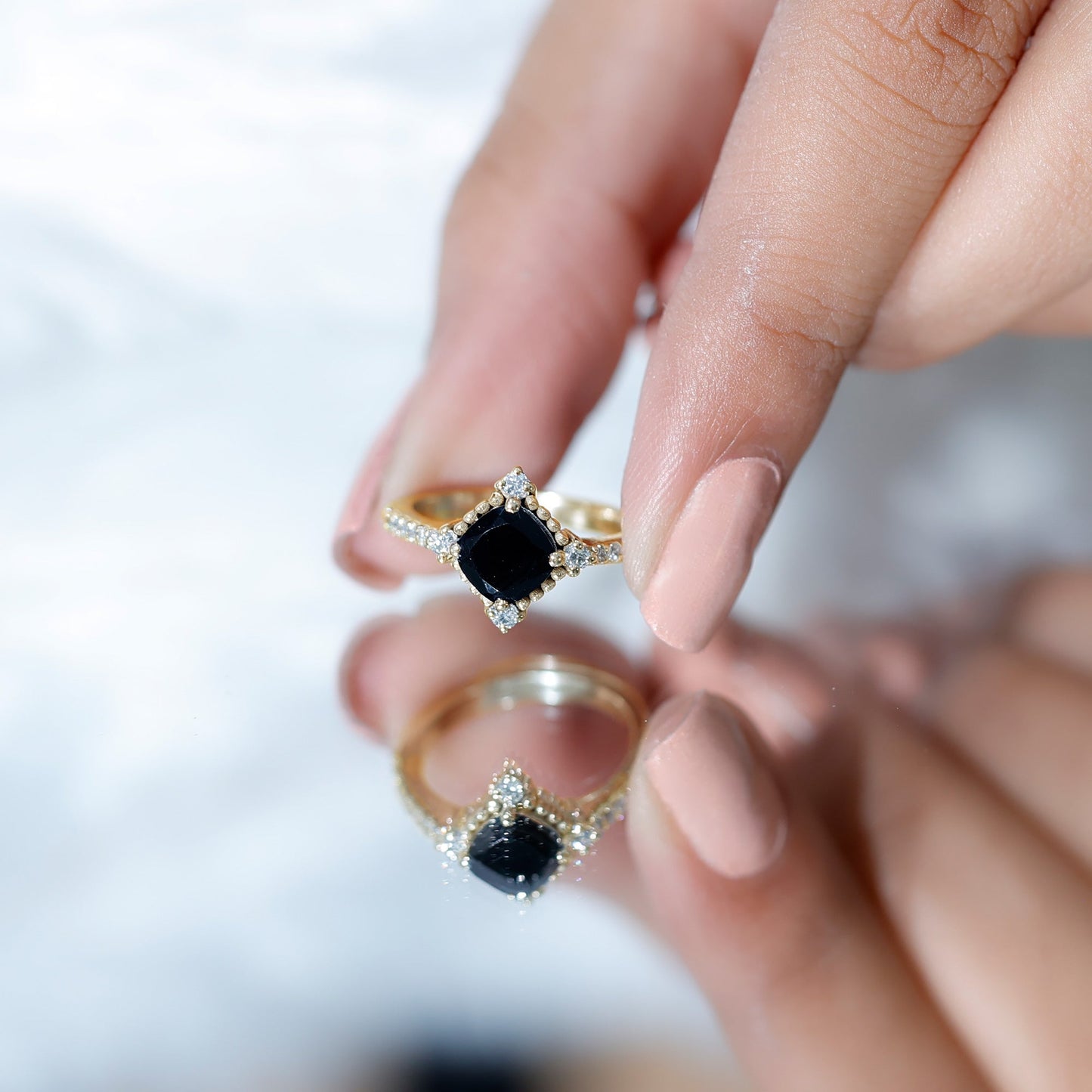 2 Carat Vintage Style Black Spinel Engagement Ring with Diamonds