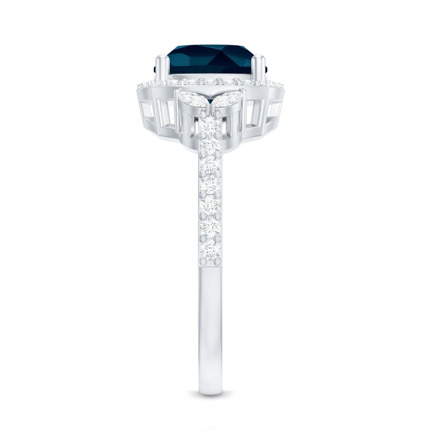Certified Cushion Cut London Blue Topaz and Diamond Engagement Ring