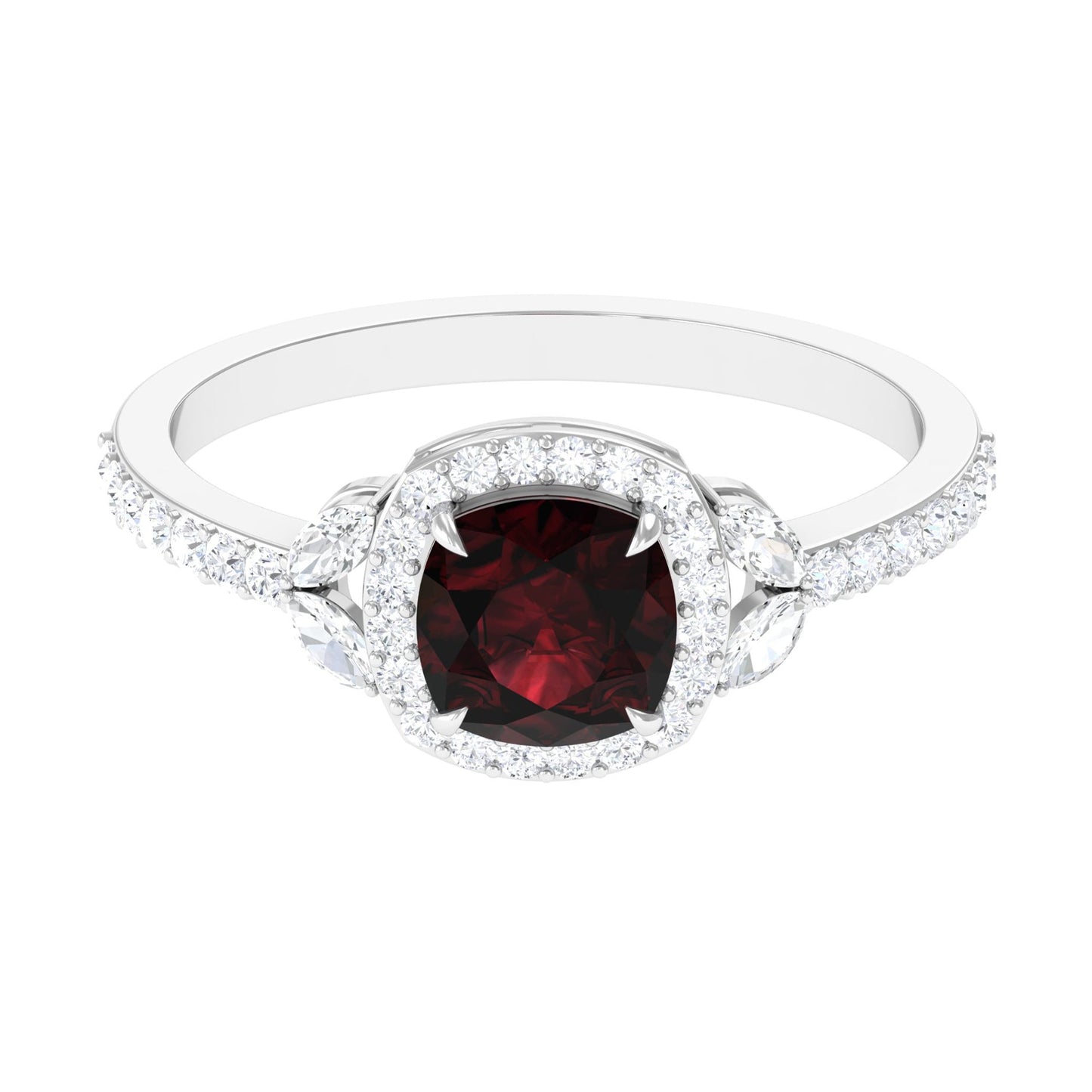 Natural Garnet Cushion Cut Engagement Ring with Diamond Halo