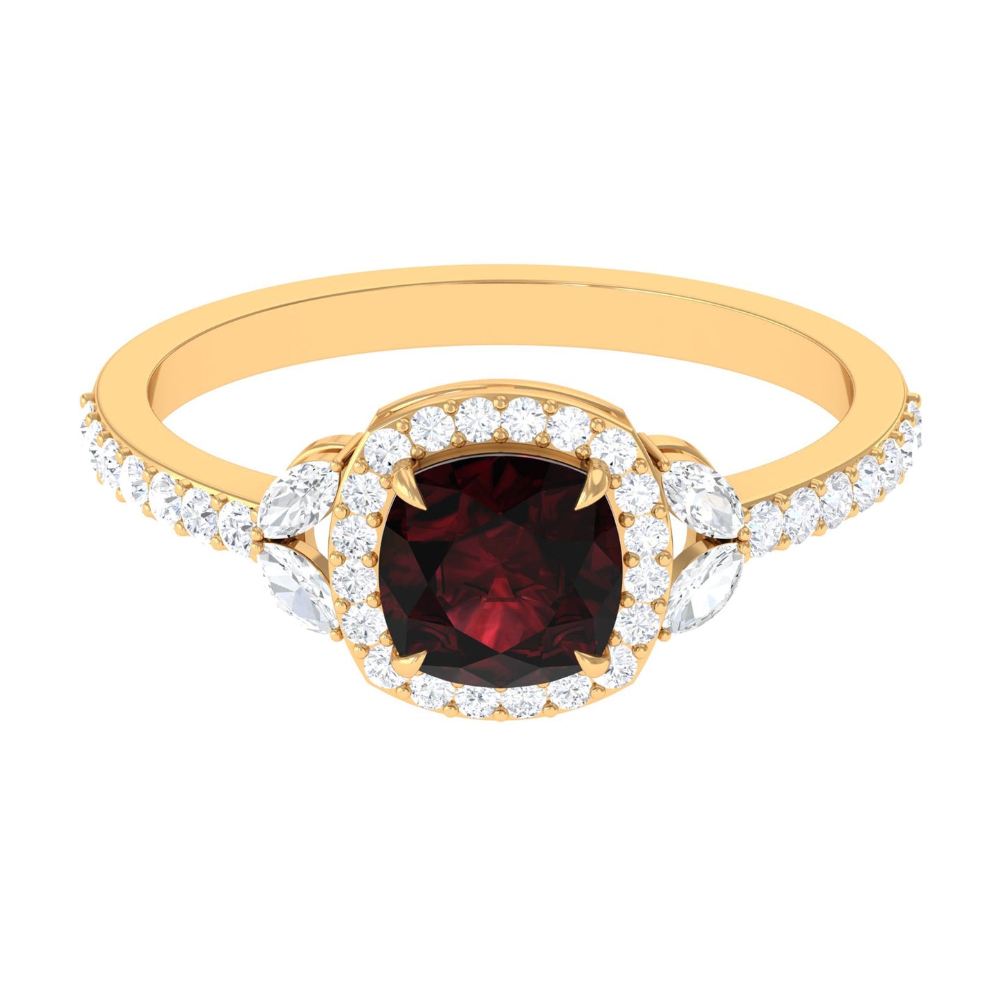 Natural Garnet Cushion Cut Engagement Ring with Diamond Halo