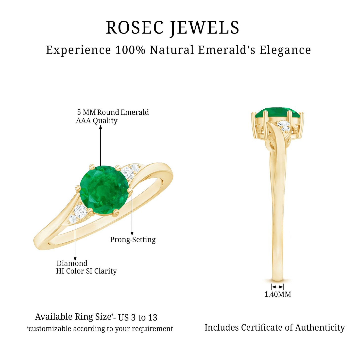 Certified Natural Emerald Promise Ring with Diamond