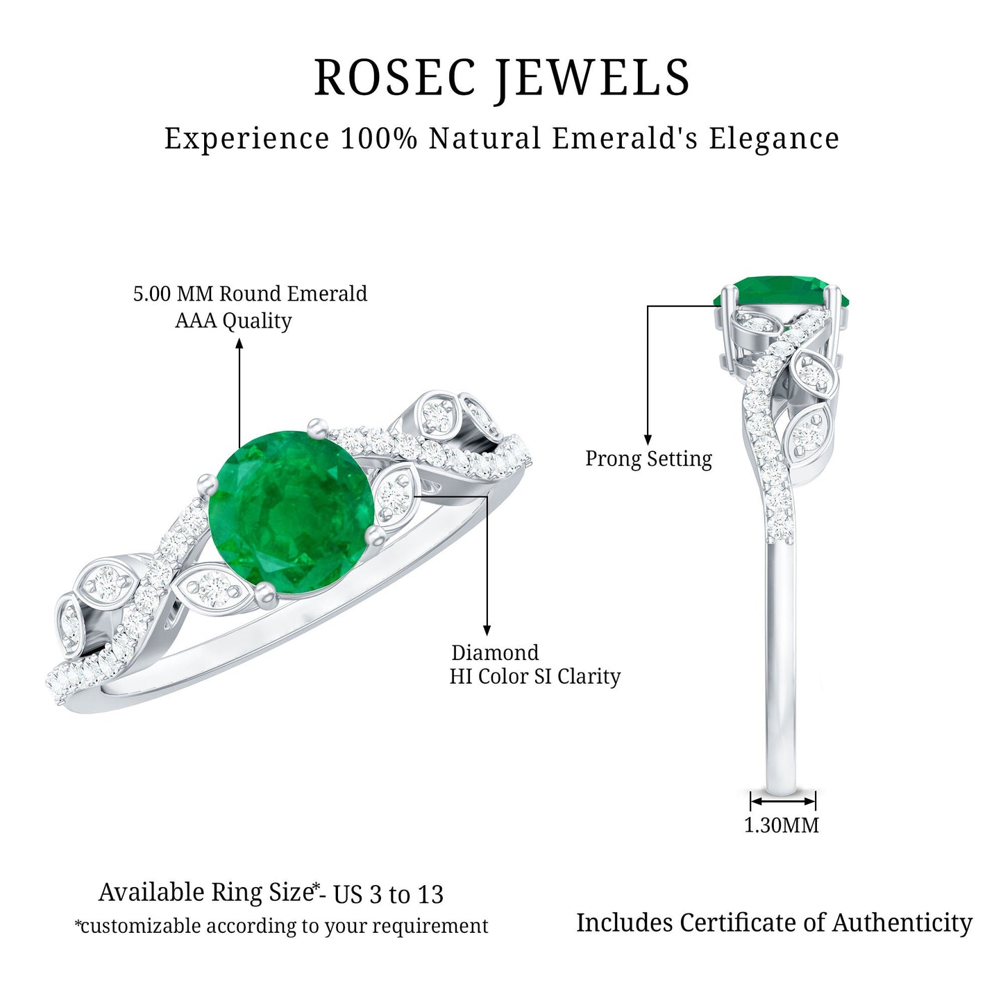 Nature Inspired Emerald Engagement Ring with Natural Diamond