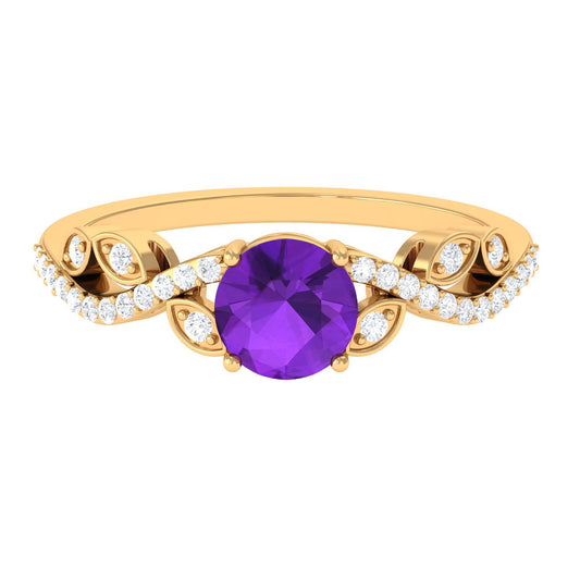 Nature Inspired 1.2 Carat Amethyst Engagement Ring with Diamond