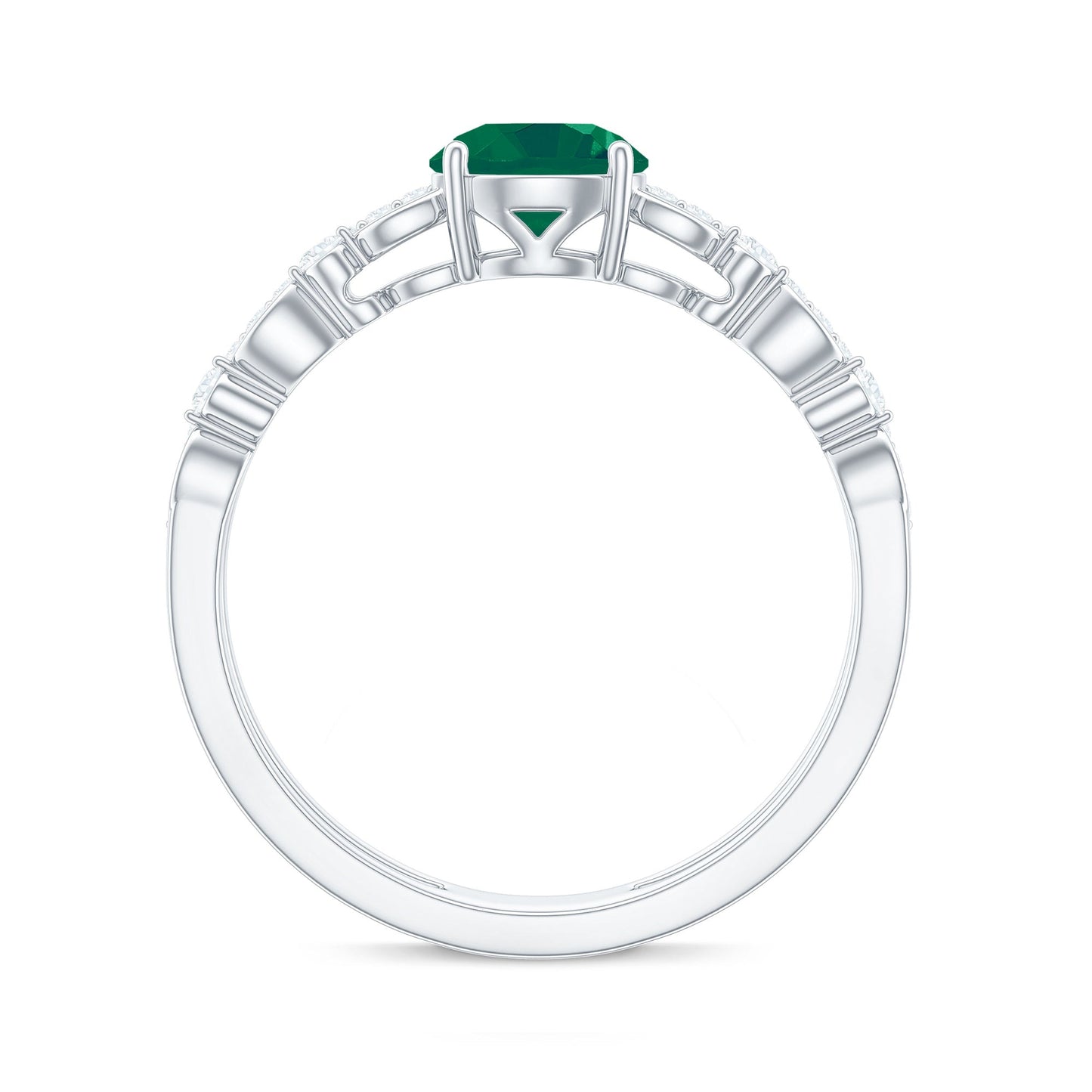 Classic Emerald Diamond Double Band Engagement Ring