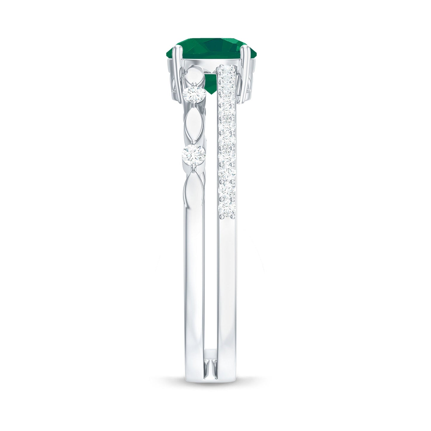 Classic Emerald Diamond Double Band Engagement Ring