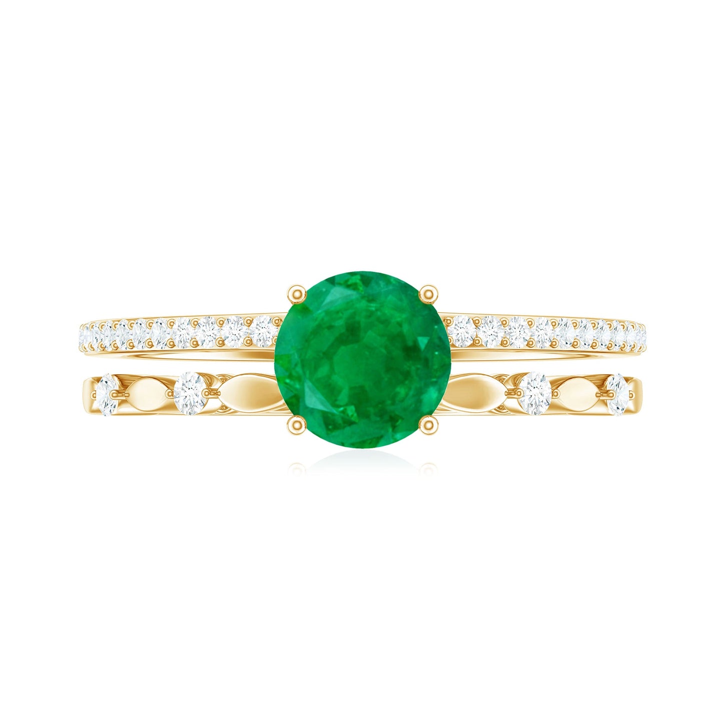 Classic Emerald Diamond Double Band Engagement Ring