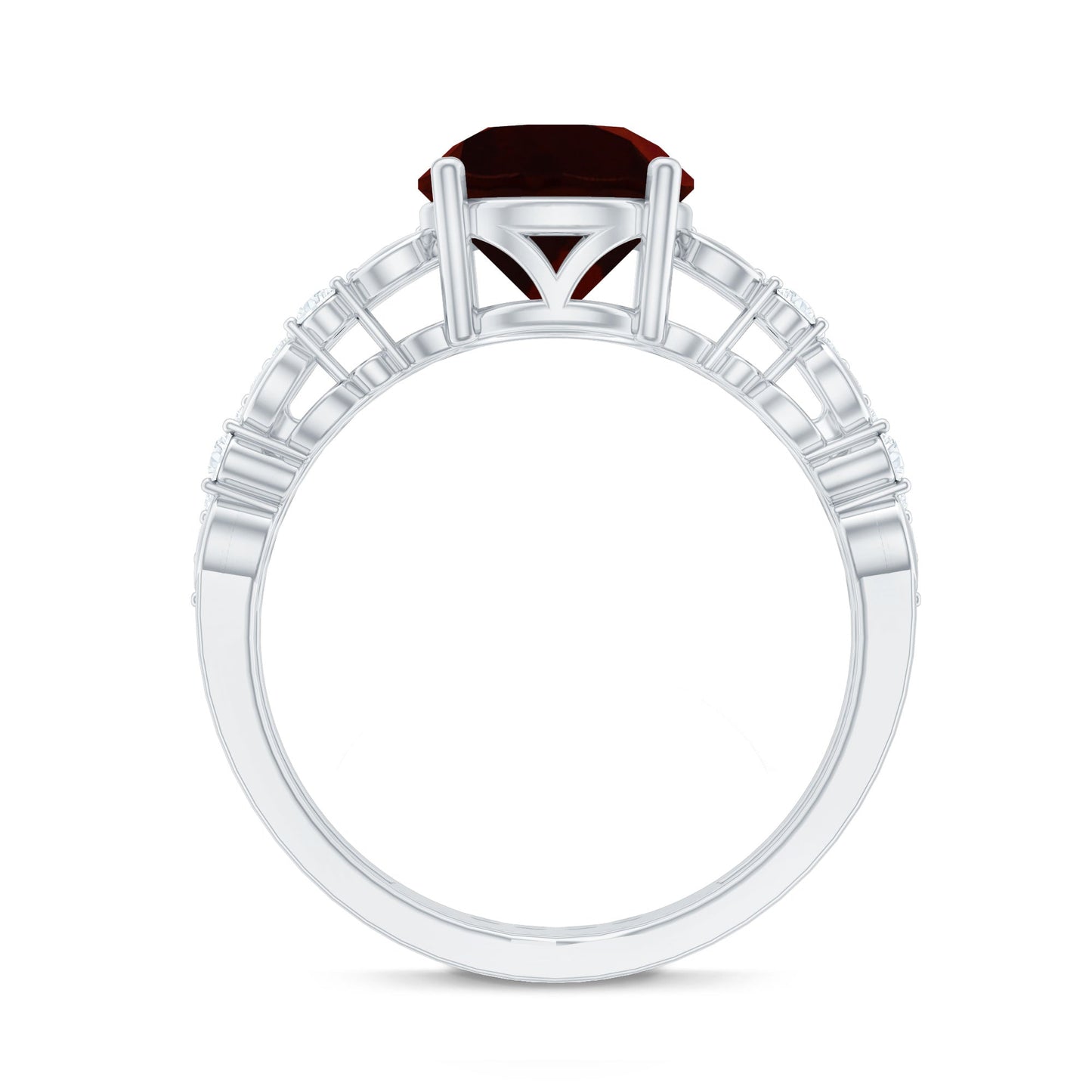 Natural Garnet Diamond Double Band Engagement Ring
