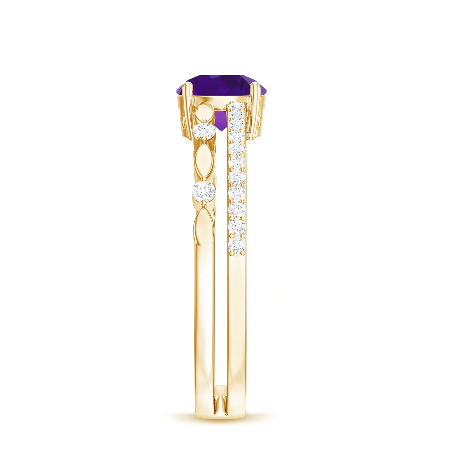 1.2 Carat Amethyst Double Band Engagement Ring with Diamond