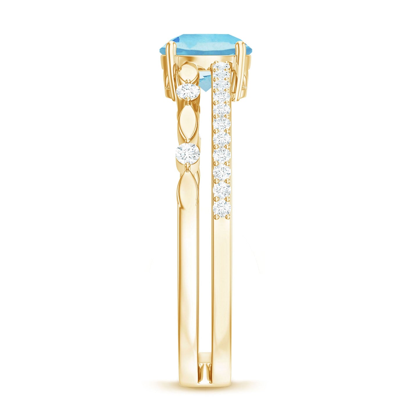 Natural Aquamarine Double Band Engagement Ring with Diamond