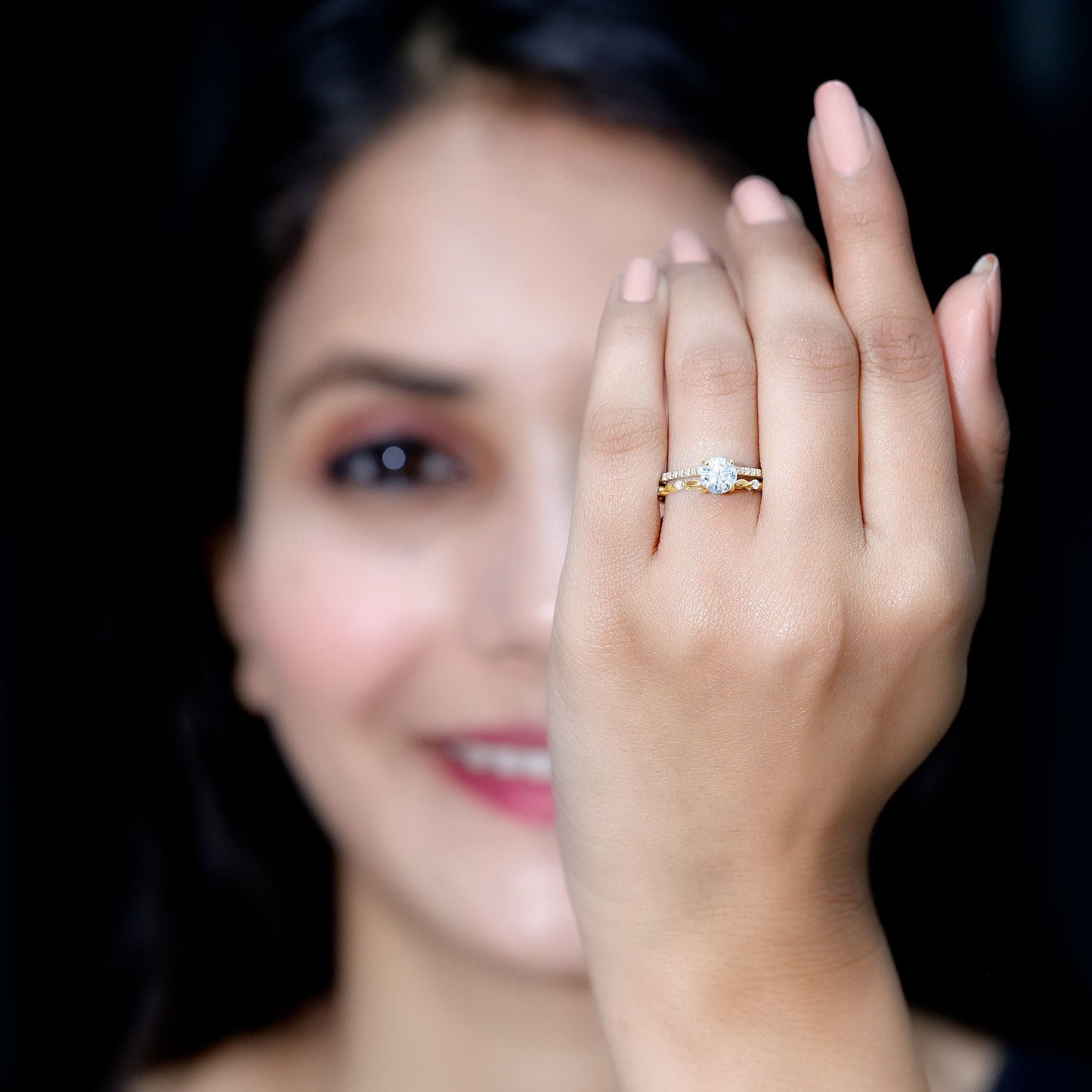 Certified Round Shape Moissanite Designer Engagement Ring
