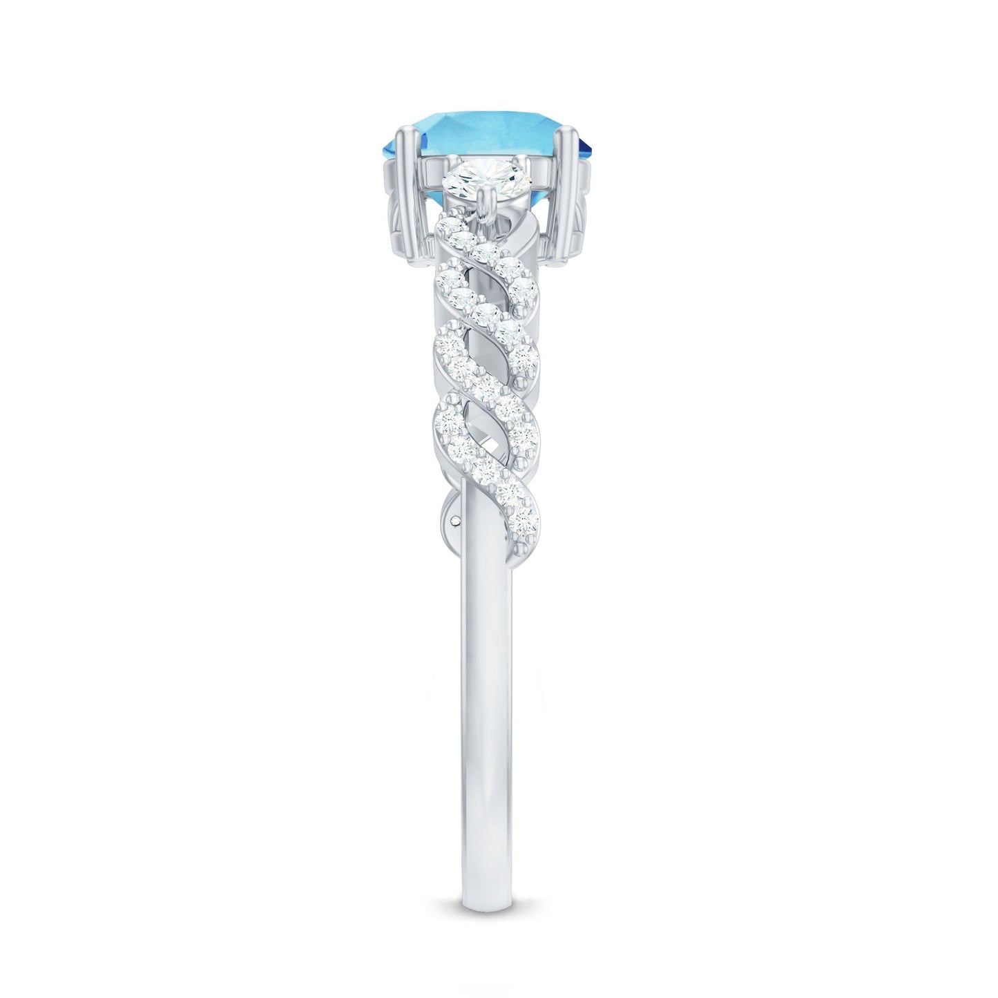 Certified Real Aquamarine Engagement Ring with Diamond Side Stones