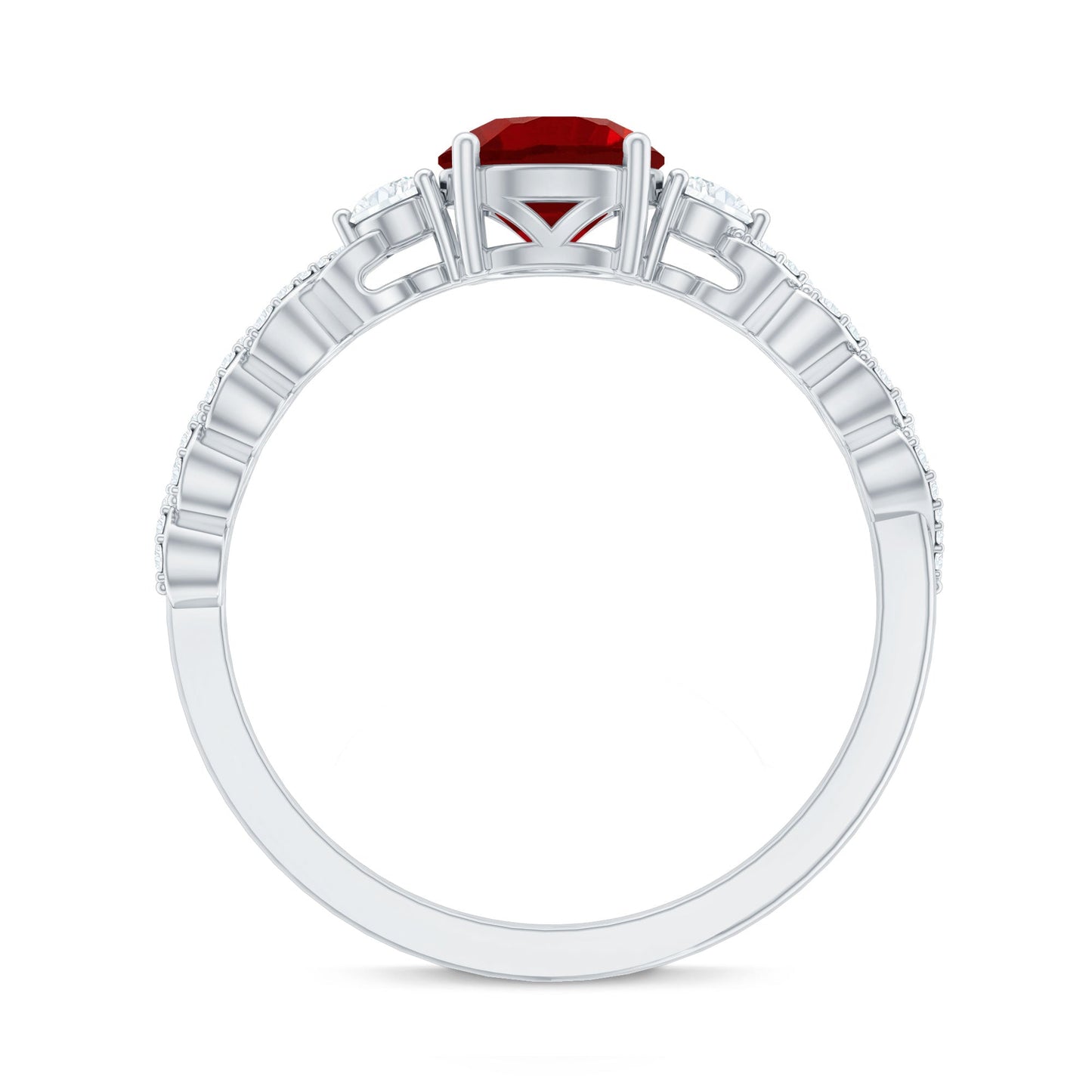 Lab Grown Ruby Designer Ring with Diamond Side Stones