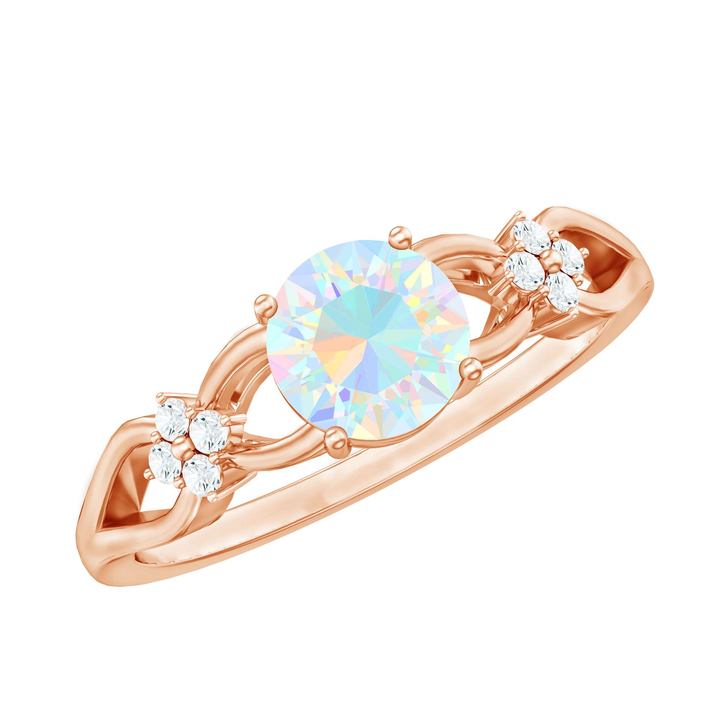 Natural Ethiopian Opal Crossover Engagement Ring with Floral Diamond