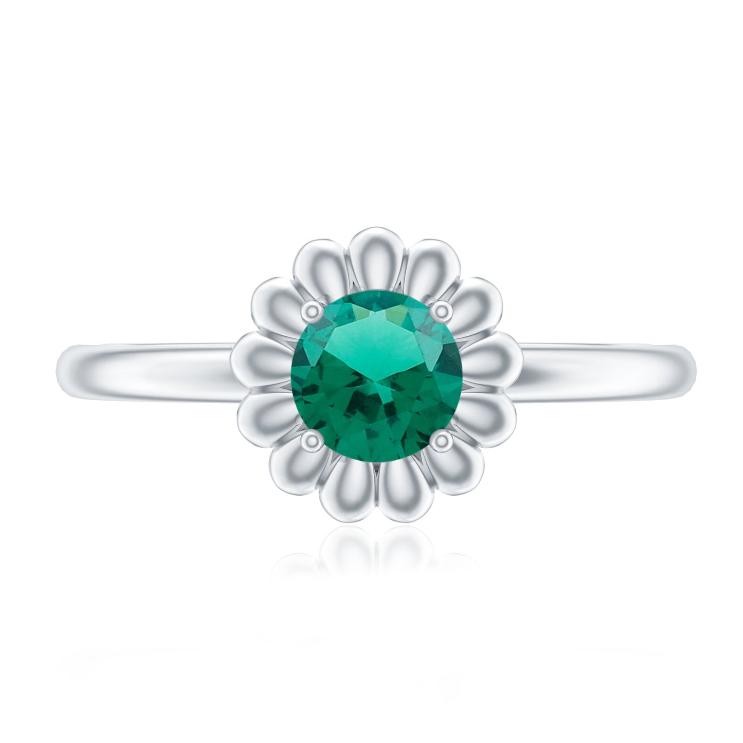 Certified Round Lab Grown Emerald Flower Promise Ring