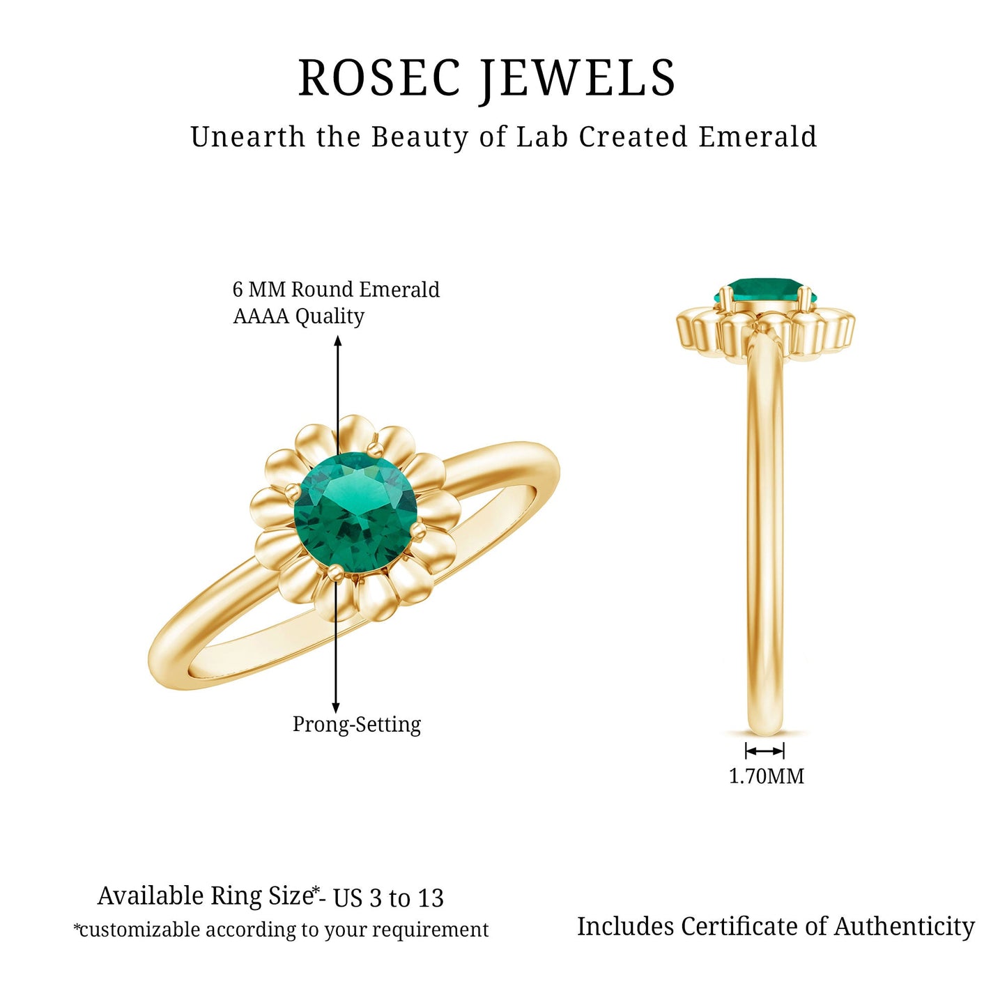 Certified Round Lab Grown Emerald Flower Promise Ring